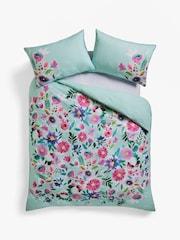 Blue 100% Cotton Floral Print Duvet Cover Set - Image 4 of 4