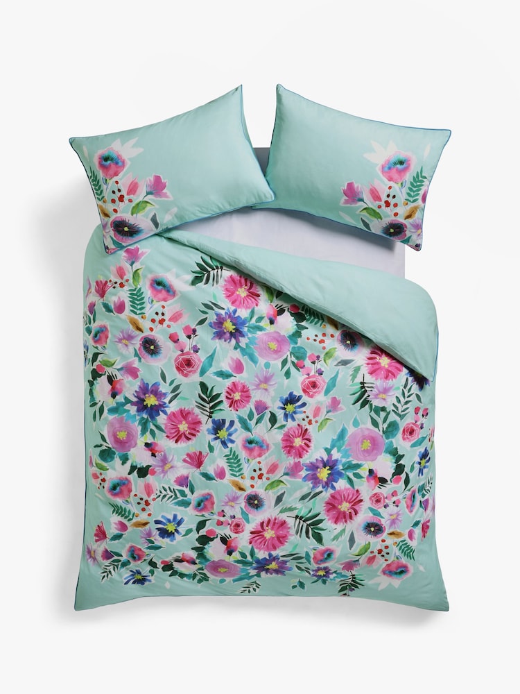Blue 100% Cotton Floral Print Duvet Cover Set - Image 4 of 4