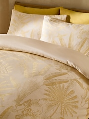Yellow Tropical Floral 100% Cotton 200 Thread Count Jacquard Duvet Cover and Pillowcase Set - Image 2 of 5