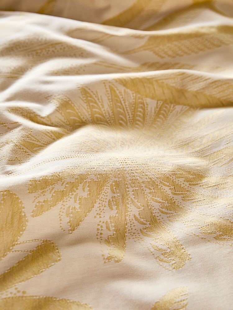 Yellow Tropical Floral 100% Cotton 200 Thread Count Jacquard Duvet Cover and Pillowcase Set - Image 5 of 5