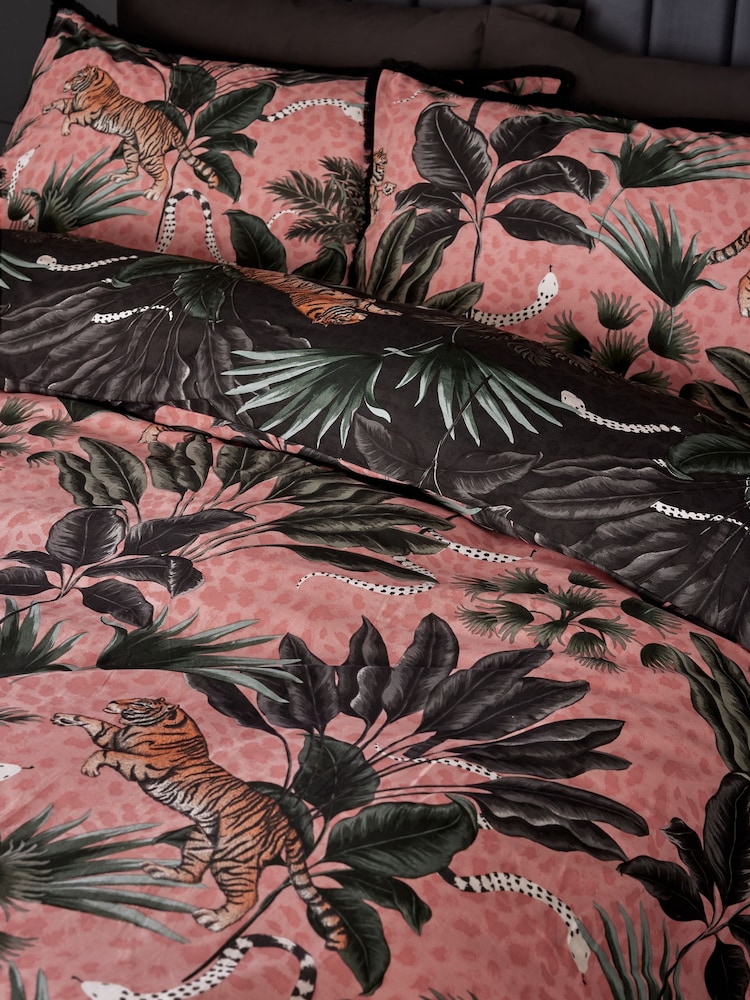 Black/Pink Fringed Tiger Duvet Cover and Pillowcase Set - Image 2 of 7 Black/Pink Fringed Tiger Duvet Cover and Pillowcase Set - Image 2 of 7