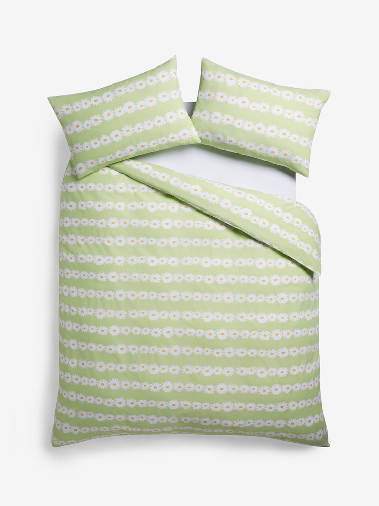 2 Pack Green Floral Daisy Reversible Duvet Cover and Pillowcase Set - Image 9 of 9