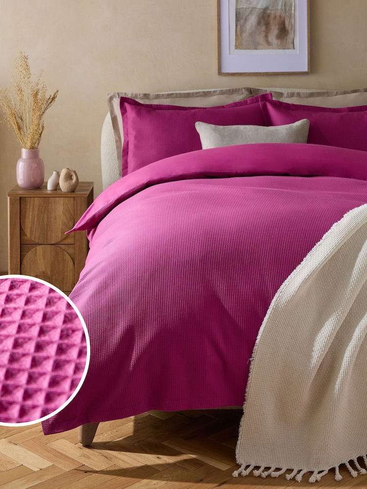 Pink Waffle Duvet Cover and Pillowcase Set - Image 1 of 5 Pink Waffle Duvet Cover and Pillowcase Set - Image 1 of 5