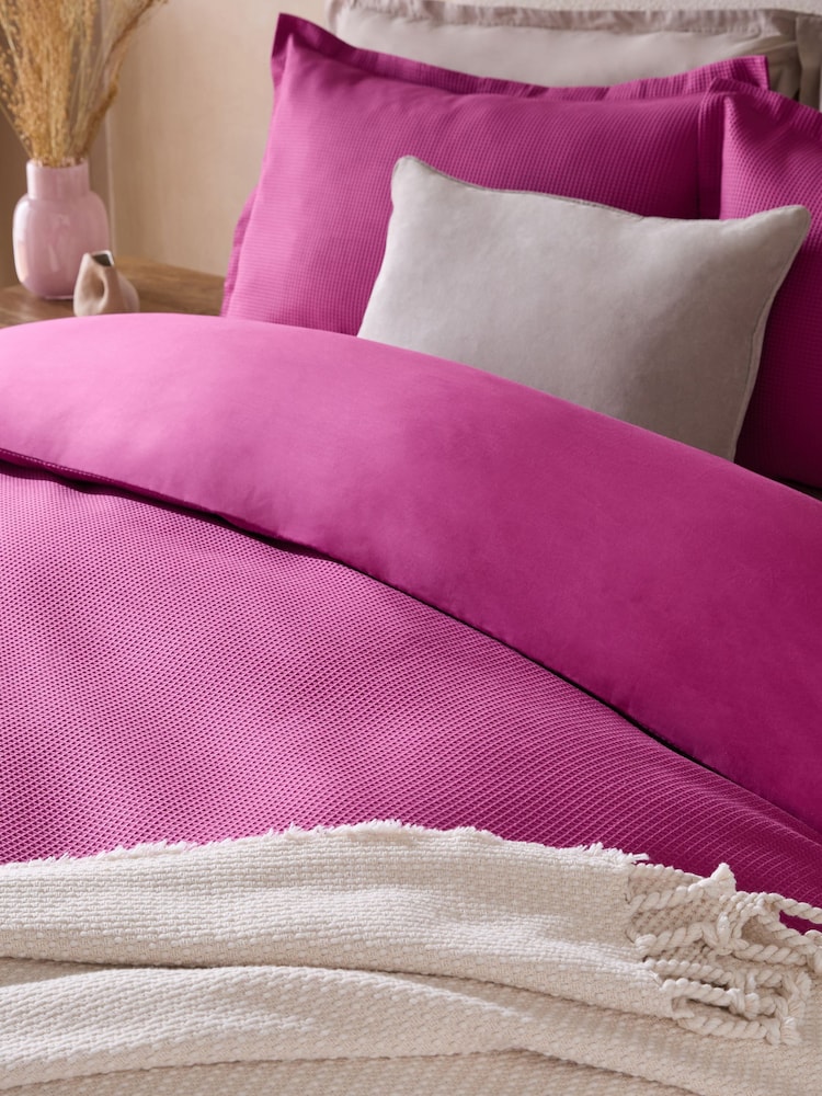 Pink Waffle Duvet Cover and Pillowcase Set - Image 2 of 5 Pink Waffle Duvet Cover and Pillowcase Set - Image 2 of 5
