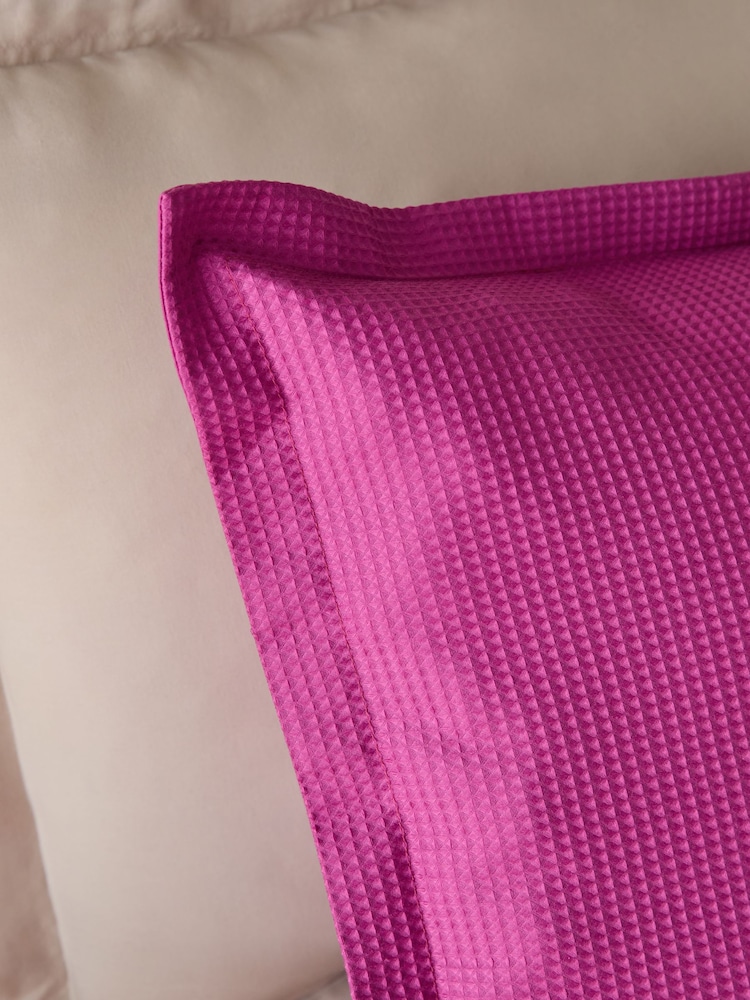 Pink Waffle Duvet Cover and Pillowcase Set - Image 3 of 5