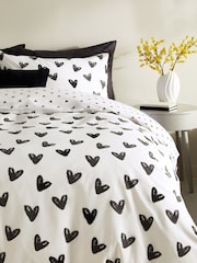 Black/White Heart Reversible Duvet Cover and Pillowcase Set - Image 2 of 4