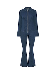 PixieGirl Petite Blue Zip Jacket & Kick Flare Jeans Set - Image 6 of 6