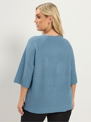 Yours Curve Blue Short Sleeve Knitted Top - Image 4 of 7