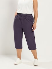 Yours Curve Purple Light Cool Cotton Cropped Trousers - Image 1 of 5