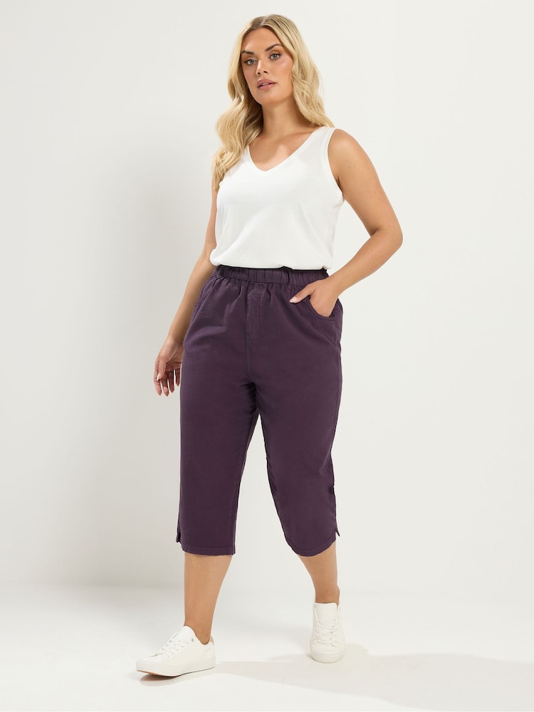 Yours Curve Purple Light Cool Cotton Cropped Trousers - Image 2 of 5