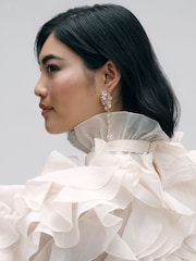 CERENE Vire Clear Crystal Gold Tone Cluster Statement Drop Earrings - Image 2 of 6
