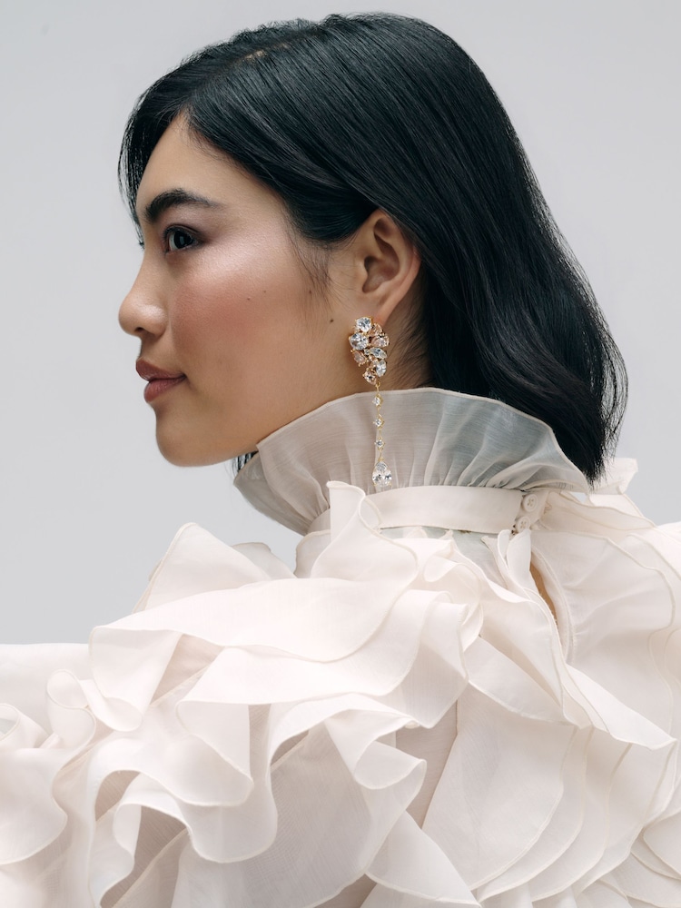 CERENE Vire Clear Crystal Gold Tone Cluster Statement Drop Earrings - Image 2 of 6