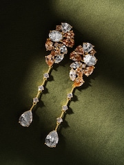 CERENE Vire Clear Crystal Gold Tone Cluster Statement Drop Earrings - Image 3 of 6