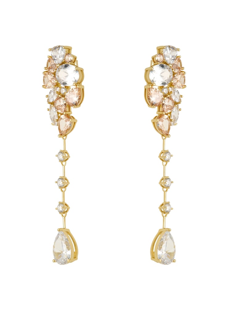 CERENE Vire Clear Crystal Gold Tone Cluster Statement Drop Earrings - Image 6 of 6