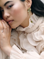 CERENE Vire Olive Green Gold Tone Cluster Statement Drop Earrings - Image 1 of 6