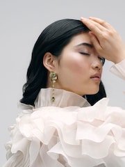 CERENE Vire Olive Green Gold Tone Cluster Statement Drop Earrings - Image 2 of 6