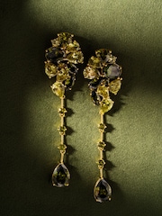 CERENE Vire Olive Green Gold Tone Cluster Statement Drop Earrings - Image 3 of 6