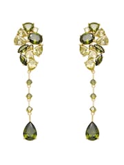 CERENE Vire Olive Green Gold Tone Cluster Statement Drop Earrings - Image 4 of 6
