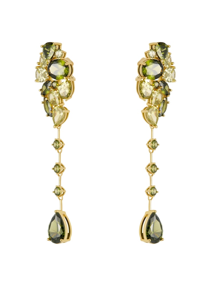 CERENE Vire Olive Green Gold Tone Cluster Statement Drop Earrings - Image 6 of 6