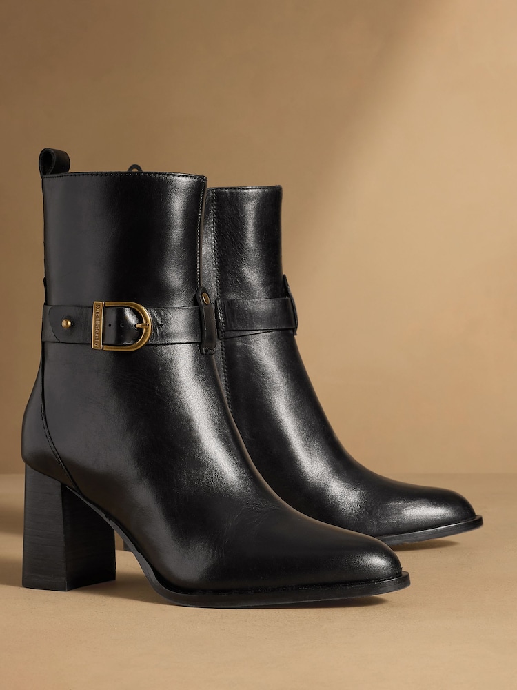 Russell & Bromley Black Leather Benwell Block Heel Ankle Boots - Image 1 of 7 Russell & Bromley Black Leather Benwell Block Heel Ankle Boots - Image 1 of 7