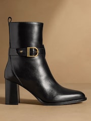 Russell & Bromley Black Leather Benwell Block Heel Ankle Boots - Image 2 of 7