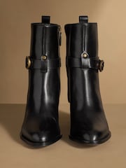 Russell & Bromley Black Leather Benwell Block Heel Ankle Boots - Image 3 of 7