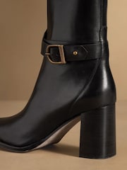 Russell & Bromley Black Leather Benwell Block Heel Ankle Boots - Image 6 of 7