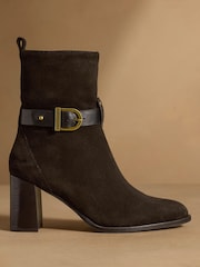 Russell & Bromley Chocolate Brown Suede Benwell Block Heel Ankle Boots - Image 8 of 13