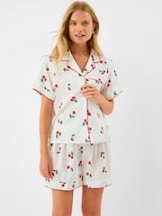 Accessorize Cream Cherry Print Short Pyjama Set - Image 1 of 5