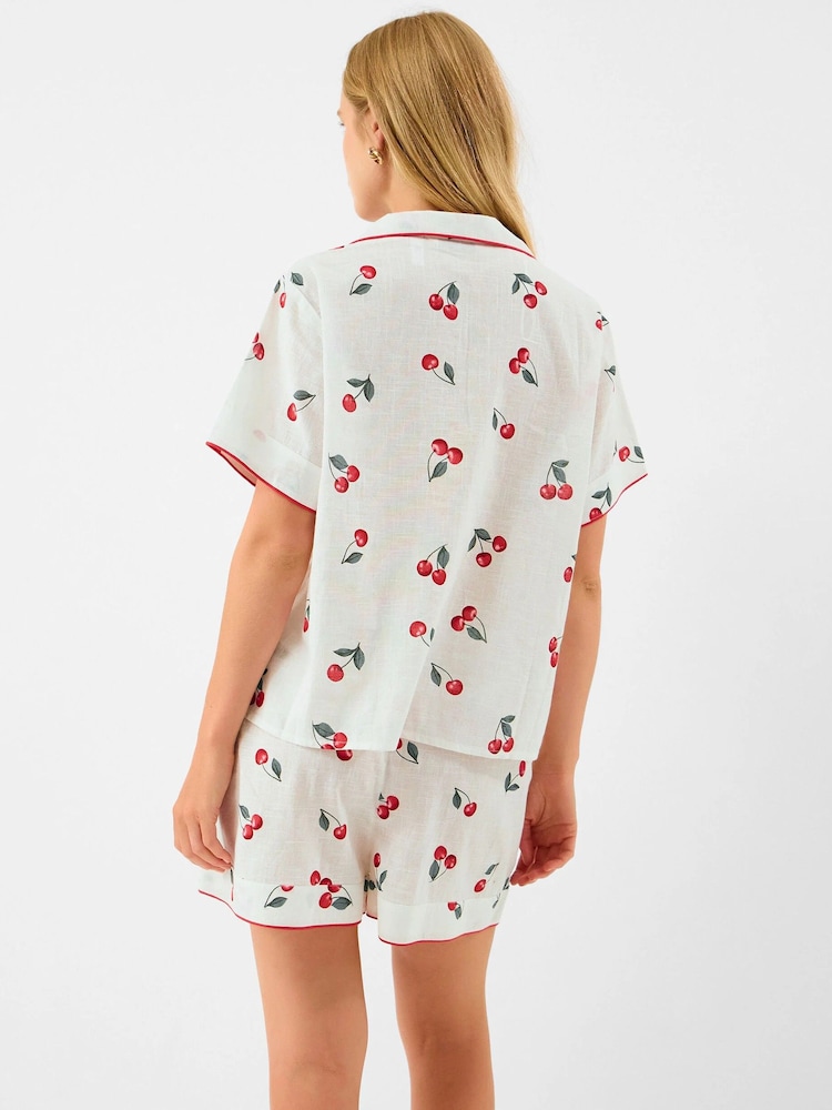 Accessorize Cream Cherry Print Short Pyjama Set - Image 2 of 5 Accessorize Cream Cherry Print Short Pyjama Set - Image 2 of 5