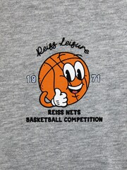 Reiss Grey Melange Nets 13-14 yrs Oversized Cotton Basketball Motif Crew Neck T-Shirt - Image 5 of 5
