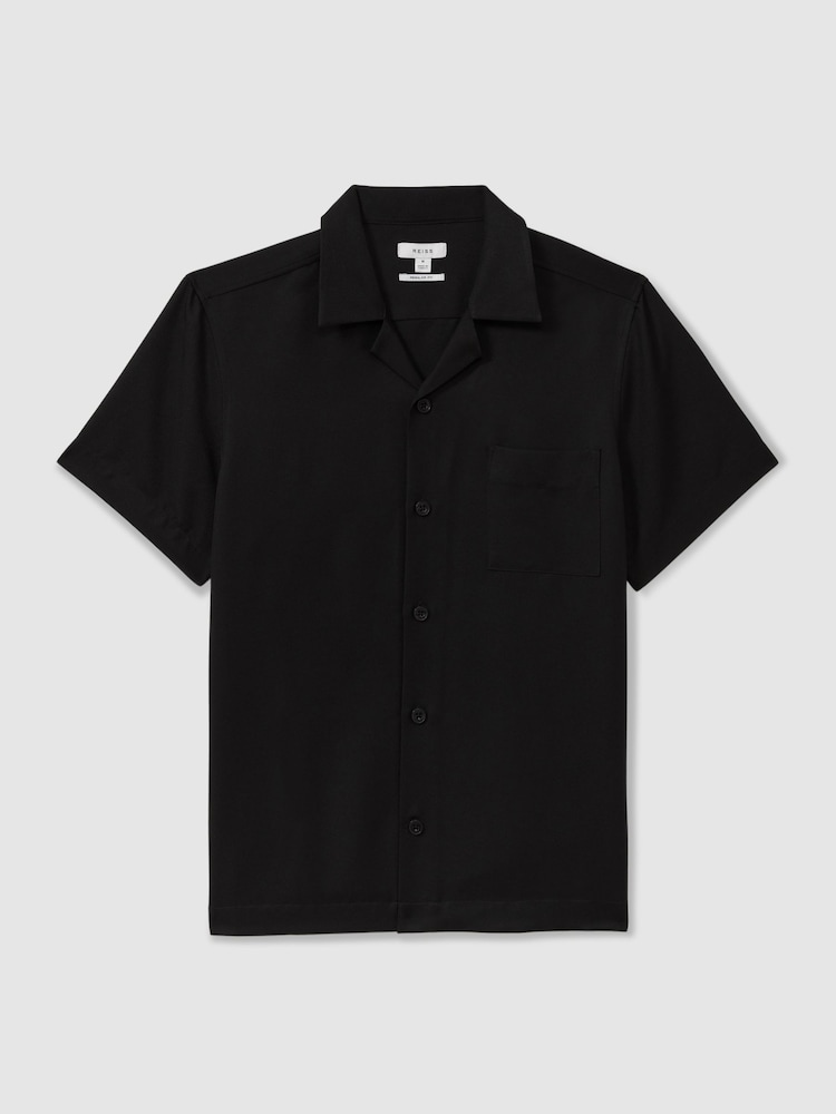 Reiss Black Tokyo Cuban Collar Button-Through Shirt - Image 2 of 5