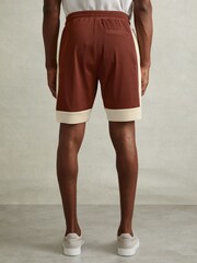 Reiss Rust Red/ Off White Pico Colourblock Plisse Drawstring Shorts - Image 4 of 5