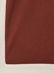 Reiss Rust Red/ Off White Pico Colourblock Plisse Drawstring Shorts - Image 5 of 5