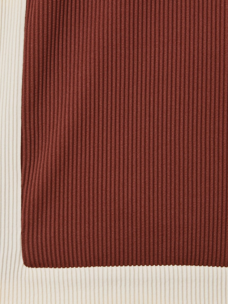 Reiss Rust Red/ Off White Pico Colourblock Plisse Drawstring Shorts - Image 5 of 5