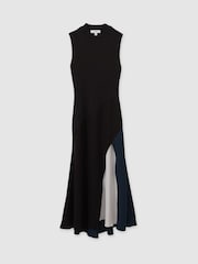 Reiss Black Faro Hybrid Colourblock Midi Dress - Image 2 of 6
