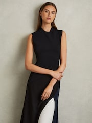 Reiss Black Faro Hybrid Colourblock Midi Dress - Image 3 of 6