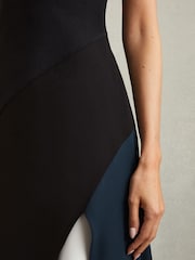 Reiss Black Faro Hybrid Colourblock Midi Dress - Image 4 of 6