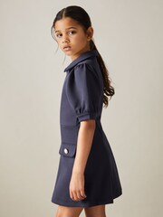 Reiss Navy Anna 9-13 yrs Jersey Puff Sleeve Dress - Image 1 of 4