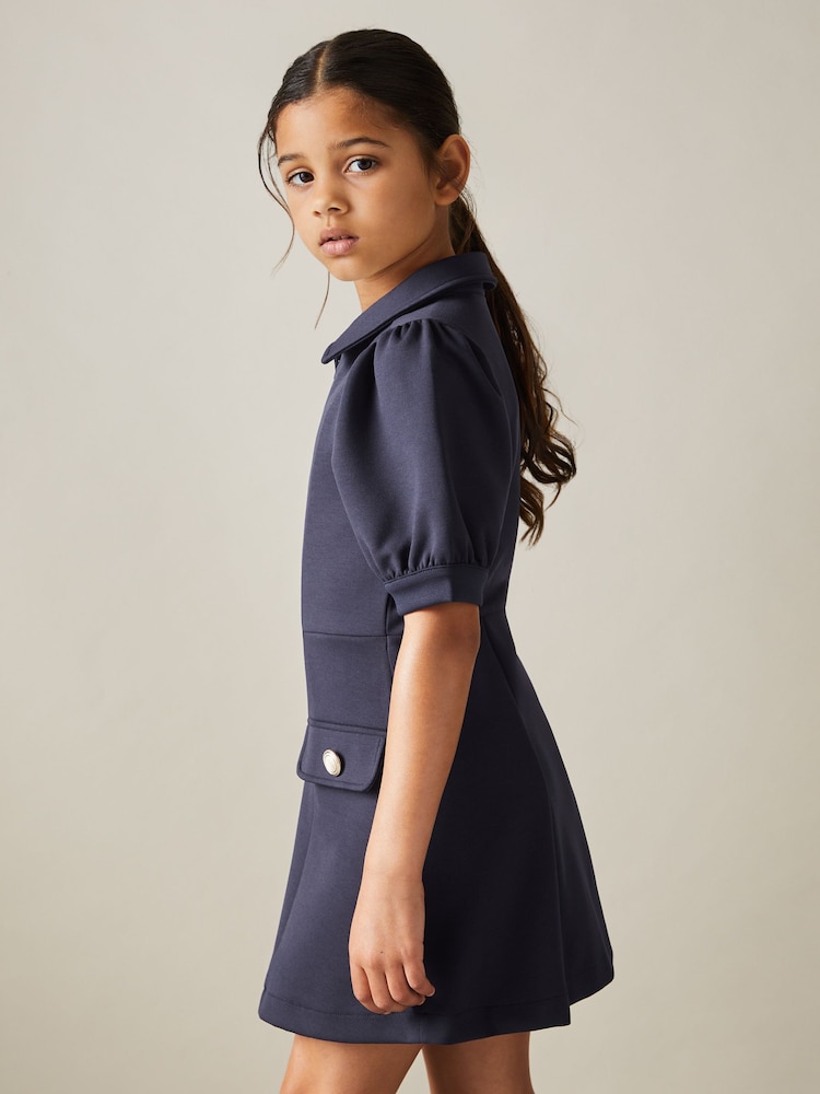 Reiss Navy Anna 9-13 yrs Jersey Puff Sleeve Dress - Image 1 of 4
