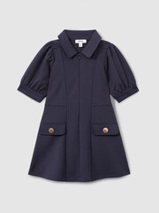 Reiss Navy Anna 9-13 yrs Jersey Puff Sleeve Dress - Image 2 of 4