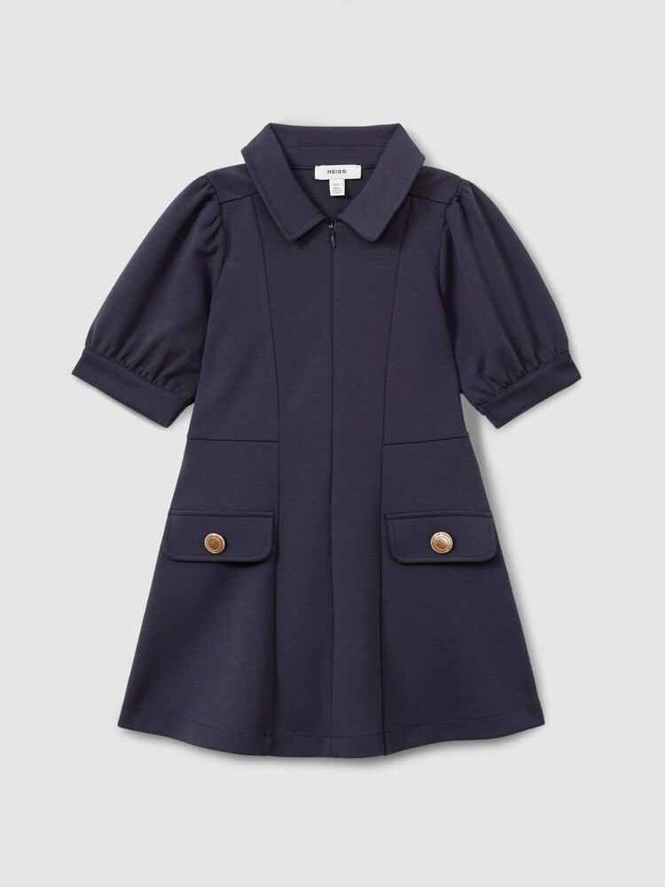 Reiss Navy Anna 9-13 yrs Jersey Puff Sleeve Dress - Image 2 of 4