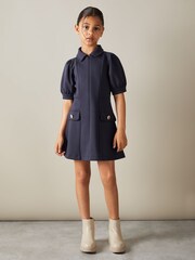 Reiss Navy Anna 9-13 yrs Jersey Puff Sleeve Dress - Image 3 of 4