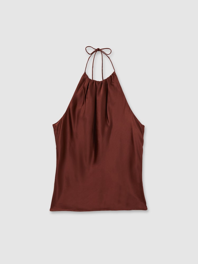 Neckholder-Top „Paige“ aus Seidensatin in Braun - Bild 2 von 5