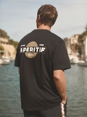 Reiss Black Carpano Reiss | Ché Oversized Cotton Aperitif Print T-Shirt - Image 1 of 5