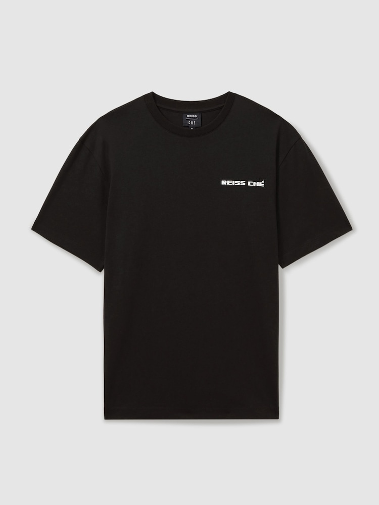 Reiss Black Carpano Reiss | Ché Oversized Cotton Aperitif Print T-Shirt - Image 2 of 5