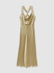 Paige Olive Silk Satin Cowl Neck Midi Dress - Image 2 of 4