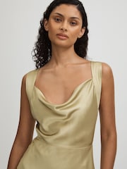 Paige Olive Silk Satin Cowl Neck Midi Dress - Image 3 of 4