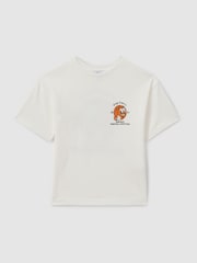 Reiss Off White Nets 13-14 yrs Oversized Cotton Basketball Motif Crew Neck T-Shirt - Image 1 of 5