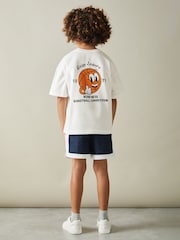 Reiss Off White Nets 13-14 yrs Oversized Cotton Basketball Motif Crew Neck T-Shirt - Image 2 of 5